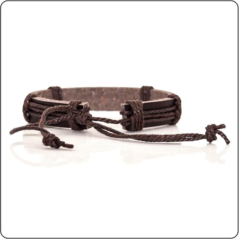 Fusamk Fashion Cross Tag Bangle Adjustable Leather Cuff Wristband Drawstring Rope Bracelet - Image 4
